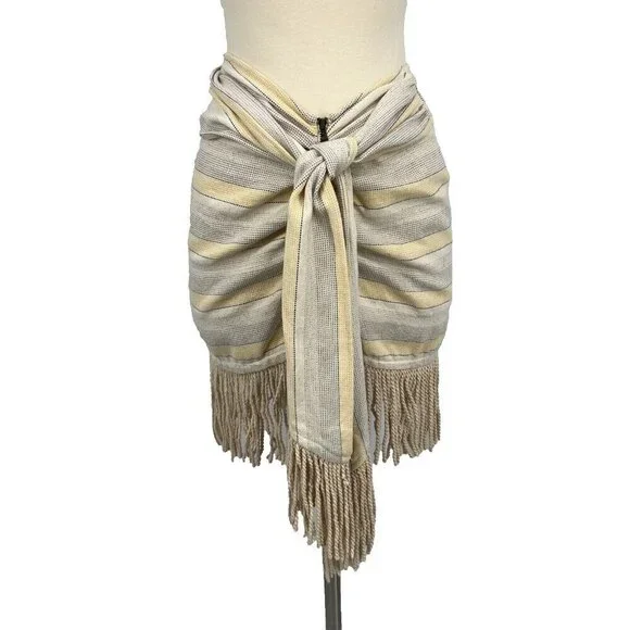 NWT Just Bee Queen Charlie Mini Skirt XS Yellow Striped Fringed Sarong - Picture 1 of 11